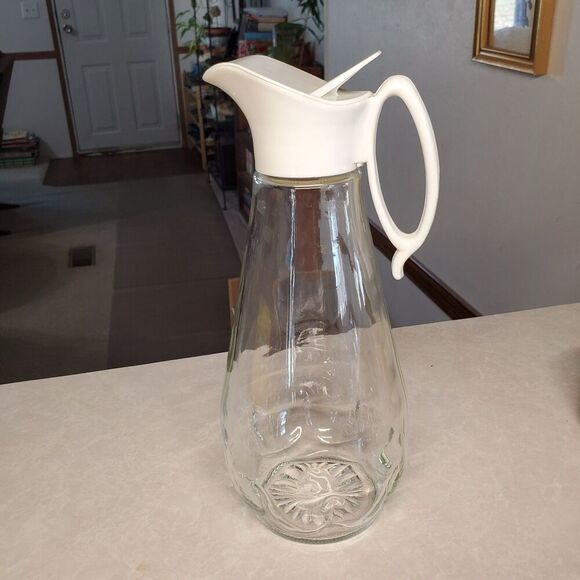 Vintage 1970s Log Cabin Glass Syrup Dispenser Pitcher - Picture 1 of 8